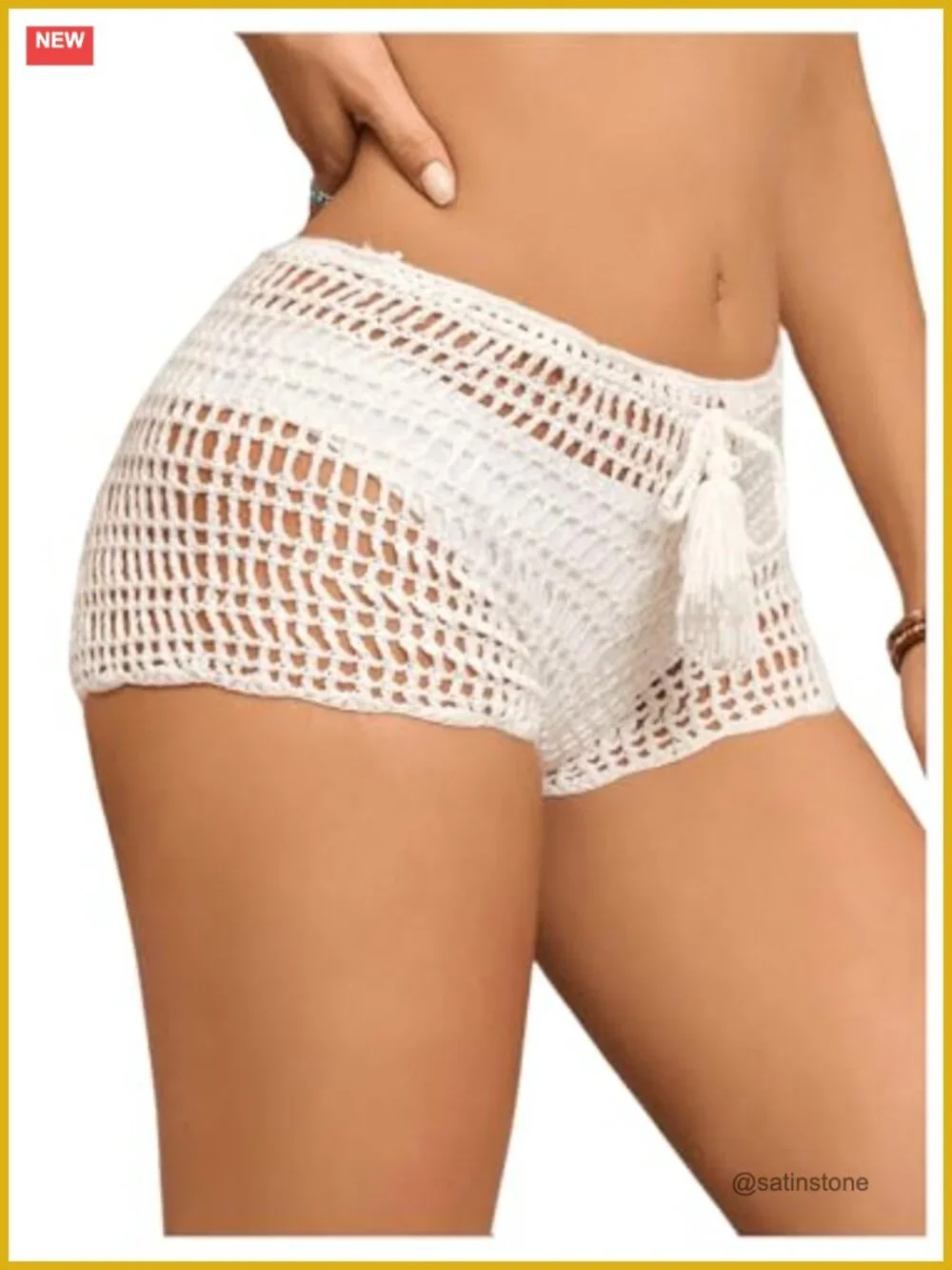 Crochet Hollow Out Tie Waist See Through Boho Shorts Cover Up
